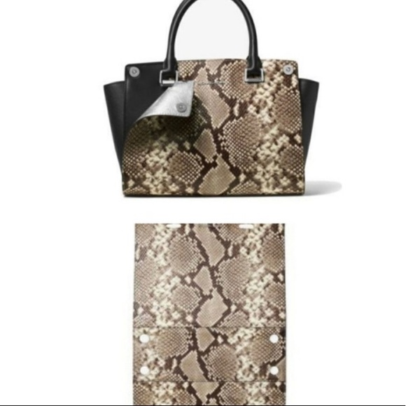 3 Michael Kors bags Selma satchel purses w/  3 covers/ snake ,blk /white… - Picture 2 of 16